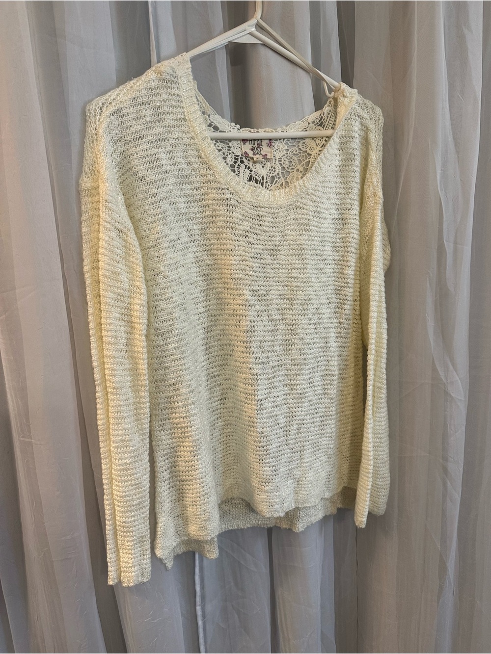Light Cream Open-Knit Women’s Sweater with Lace Back Detail